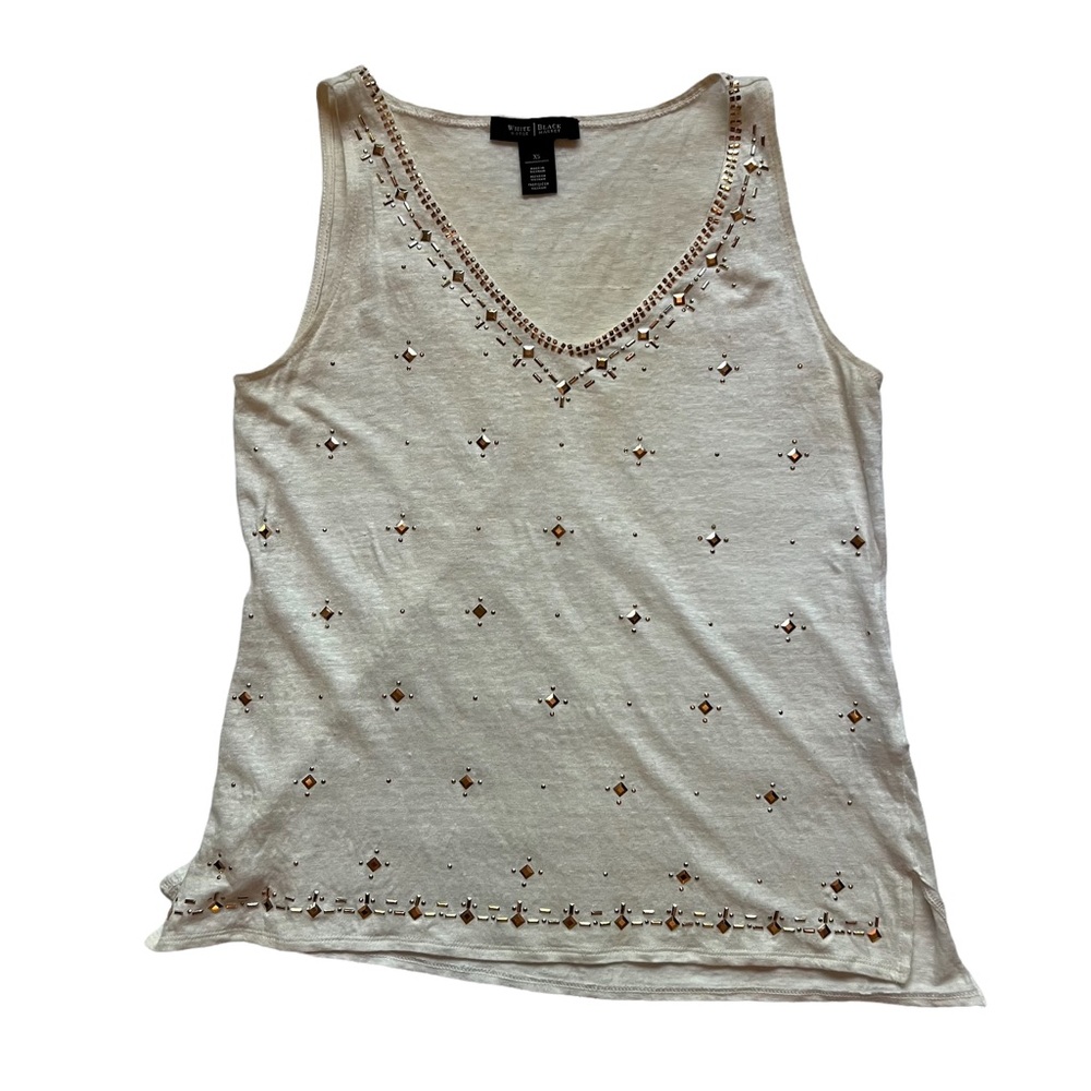 WHBM XS Cream colored V neck tank with gold embellishment EUC